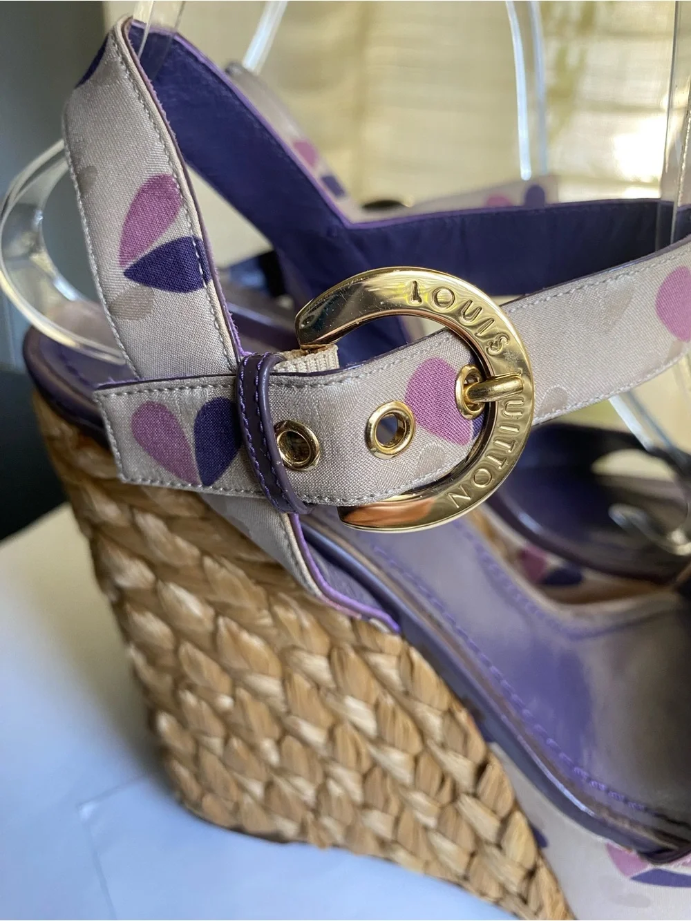 Louis Vuitton Lavender Purple Heart-Wedge Sandals Espadrille platform 37 sandals